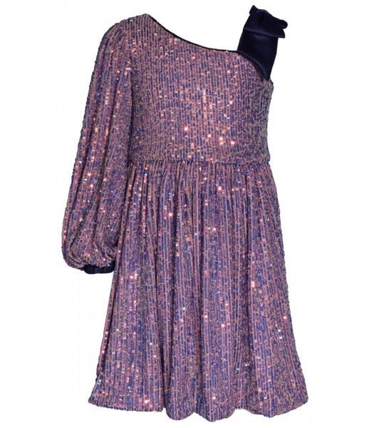 Bonnie Jean Gold/Pink Sequin One Shoulder Dress